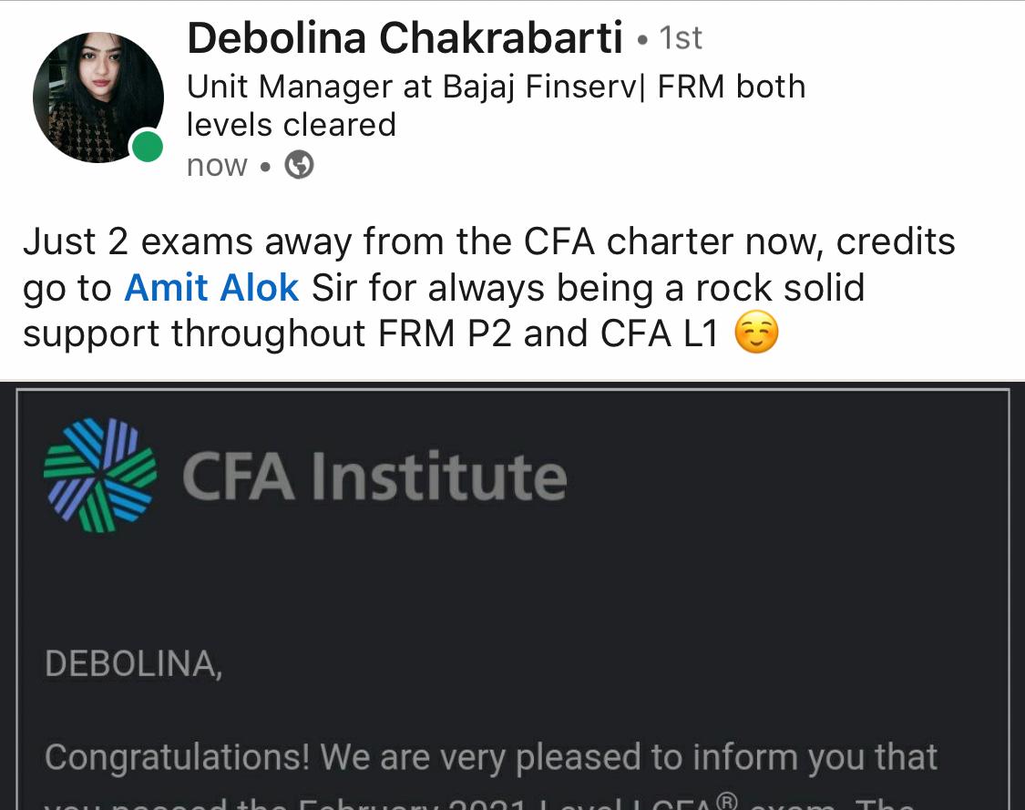 Debolina Chakraborty cleared FRM Part 2 in first attempt — Concepts n Clarity Gurgaon